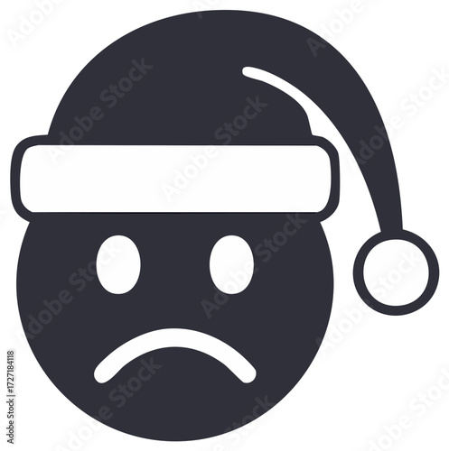 Sad emoji wearing a Santa hat illustration representing holiday sadness or disappointment