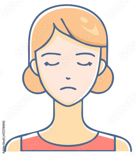 Young woman's face with a sad tired and unhappy expression feeling unwell or stressed