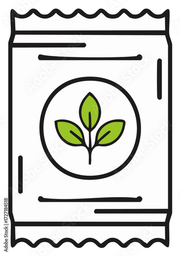 Green leaves in a circle icon on packet, for seeds, fertilizer, or plant nutrients