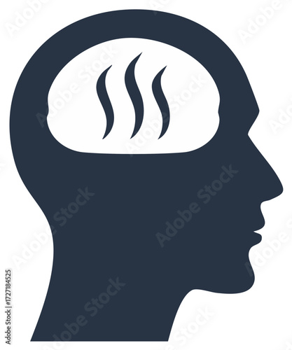 Silhouette profile of head with steam emanating from brain area, symbolizing thoughts, ideas, or mental activity in abstract conceptual illustration.
