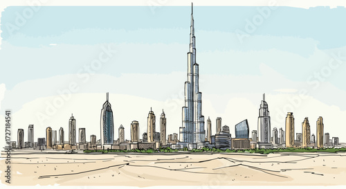 Cityscape Illustration of Modern Architectural Marvels in a Desert Environment
