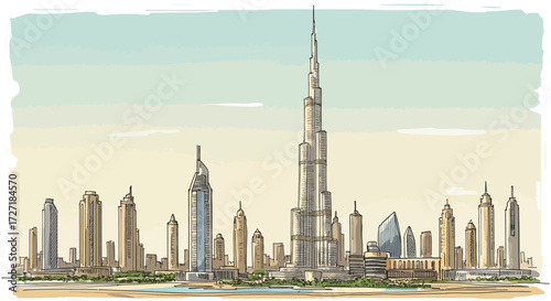 Famous City Skyline With Towering Skyscrapers and Modern Architecture