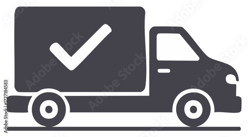 Delivery truck icon with a checkmark symbol for confirmed shipping and logistics