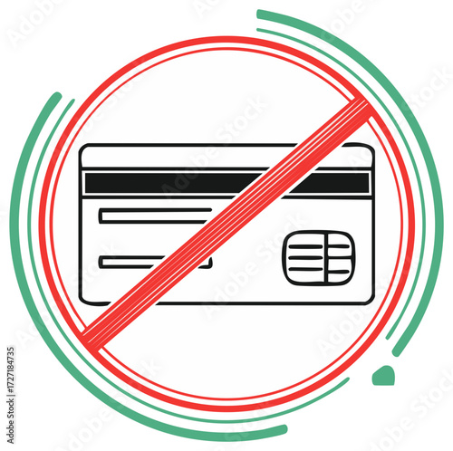 No Credit Cards Symbol Icon Black Outline Red Strike Through Circle