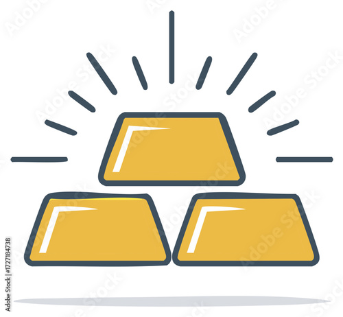 Stack of shiny gold bars emitting light representing wealth and fortune