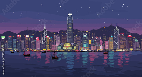 Hong Kong's Night Lights A Stunning Cityscape Illustration