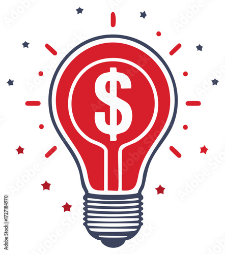 Glowing lightbulb with a dollar sign icon symbolizing a profitable business idea and financial innovation