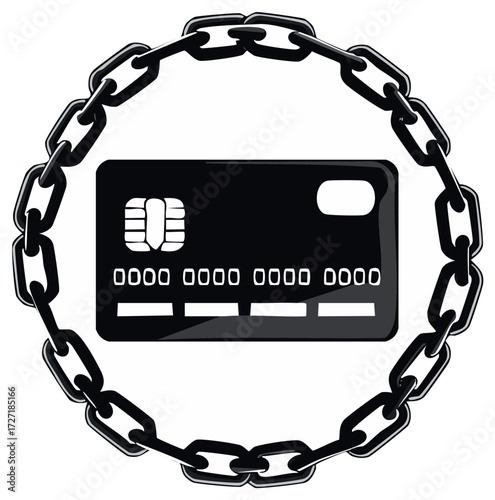 Credit Card Security with Chain Illustration Representing Blocked Access