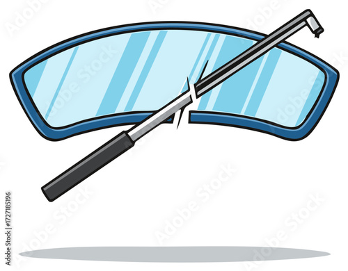 Vector Graphic of Windshield Wiper Blade with Broken Arm Needs Repair