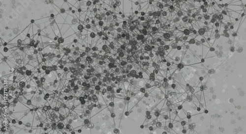 Complex digital network of interconnected nodes and lines forming an abstract technological structure