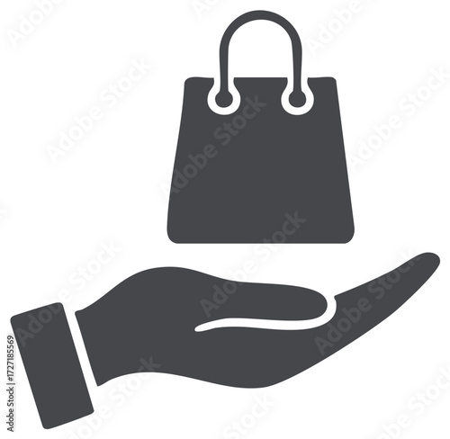 Hand offering a shopping bag, e-commerce, retail and delivery concept icon