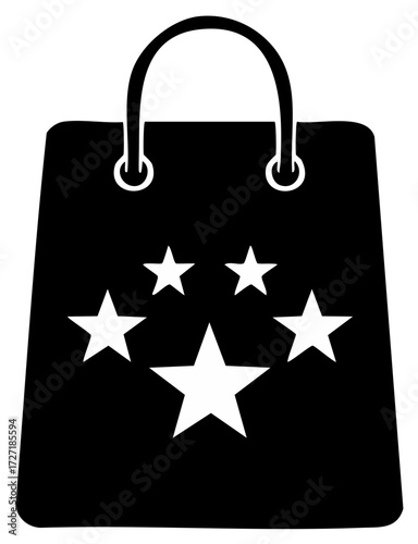 Black shopping bag with five white stars – purchase, retail, online order