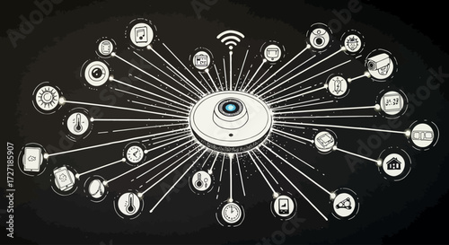Futuristic Smart Home Control Hub with a Network of Connected IoT Devices