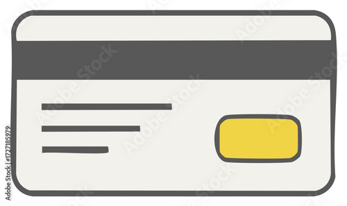 Credit card illustration, with a magnetic stripe and a yellow chip, cartoon-style vector.