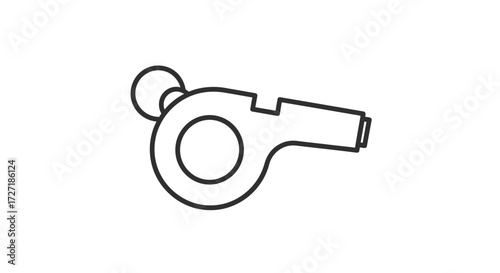 A simple black outline icon of a sports whistle with a loop for a lanyard on a clean white background representing sports and coaching