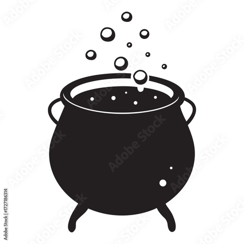 Whimsical illustration of a bubbling cauldron filled with vibrant green magical potion