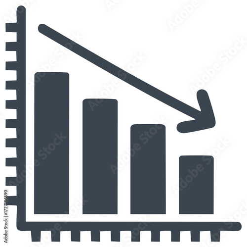 Decreasing Bar Chart with Falling Arrow Illustrates Economic Downturn, Recession