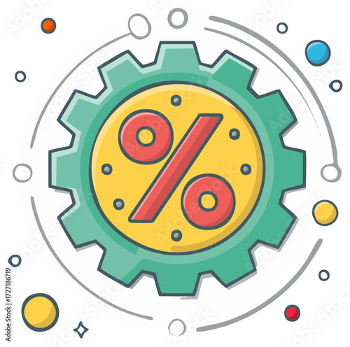 Percentage Discount Icon with Cogwheel and Dotted Outline