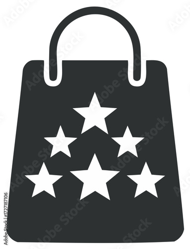 Shopping bag icon with stars symbolizing premium quality, customer review, and best purchase