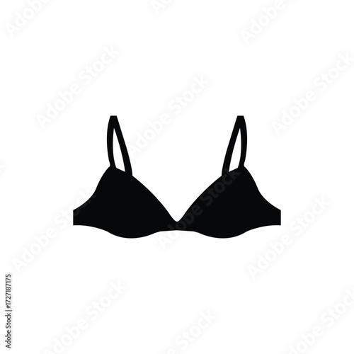 Black silhouette of a bra icon in minimal style. Vector illustration for lingerie, underwear, fashion, clothing, and intimate apparel concepts. Perfect for design, shopping, or feminine graphics.