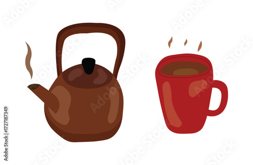 Wallpaper Mural Teapot and cup of hot drink flat isolated illustration Torontodigital.ca