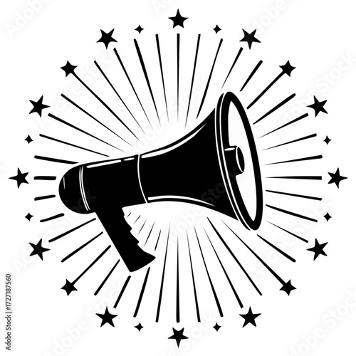 Bullhorn with Starburst Effect Announces an Important Message Clearly and Loudly