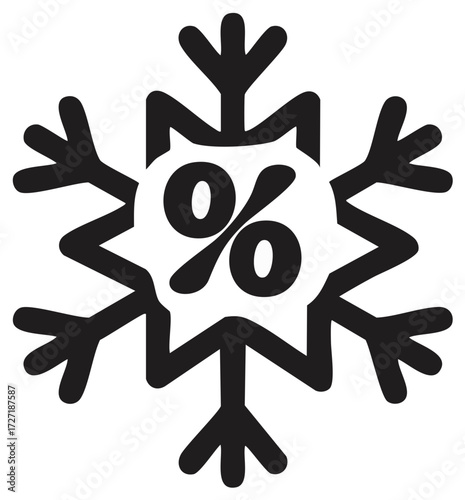 Snowflake Percentage Icon Black and White Winter Sale Promotion Graphics for Marketing