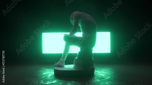 3D animation of a sitting man statue