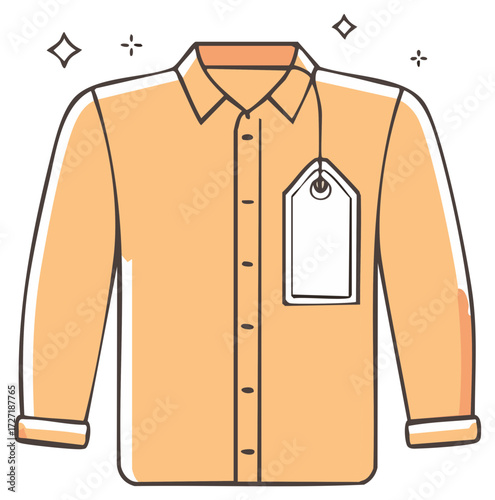 Vector illustration of a new sparkling long sleeve shirt with a blank price tag