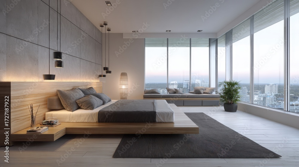 Fototapeta premium spacious modern minimalist bedroom floating