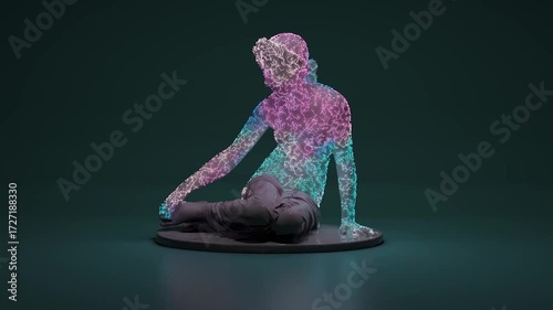 The statue is covered with an energy grid.