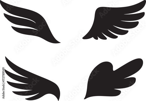 Black wings silhouette vector set, vector , design, animal symbolism.