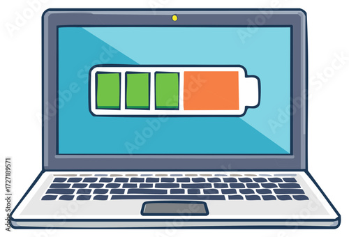 Laptop computer screen displaying a low battery indicator