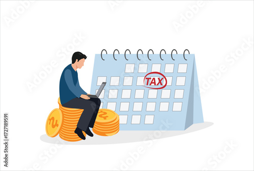 Tax Day Reminder Concept. Businessman submit tax by online concept, online tax payment and report. Business income. Vector illustration. icon vector template design element