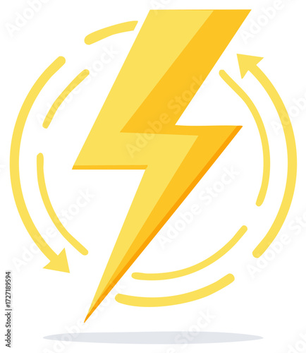 Lightning bolt symbol of electricity and power with circular arrows for charging or renewable energy