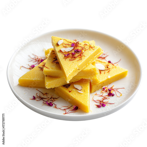 Wallpaper Mural Kaju katli with saffron garnish on white plate on transparent background Torontodigital.ca