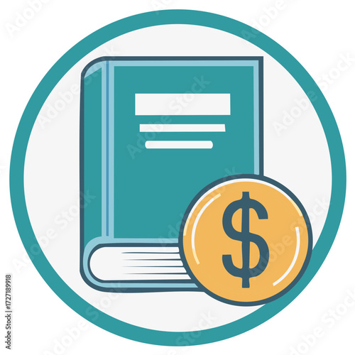 Book with Dollar Coin Icon Representing Financial Literacy and Education Costs