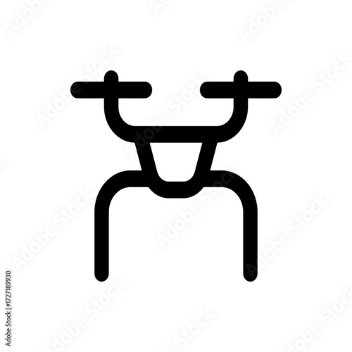 Illustration of a black handlebar with grips and a curved frame on a white background showing vehicle part