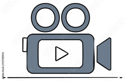 Simple Film Camera Icon with Play Button, Movie and Video Production