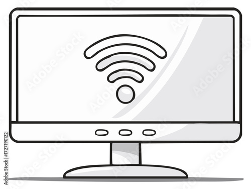 Computer monitor with wifi symbol. Technology and communication concept illustration.