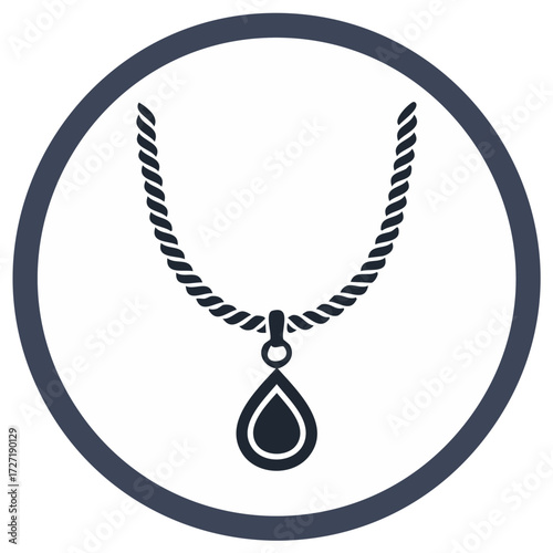 Elegant Tear Drop Gem Pendant Necklace in Blue Ring Border Decorative Icon