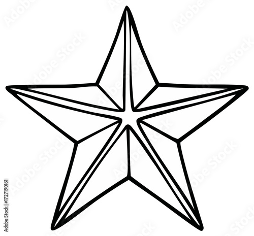 Faceted five pointed nautical star icon simple black and white line art drawing