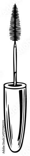 Black and white mascara illustration on a white background