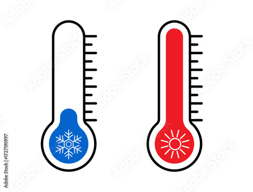 Abstract thermometer measure indicator set vector design. Creative weather meteorology icon illustration. 