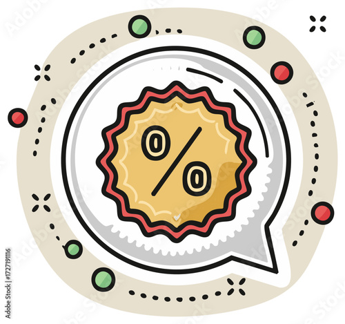 Discount sale percentage symbol inside a speech bubble with decorative elements