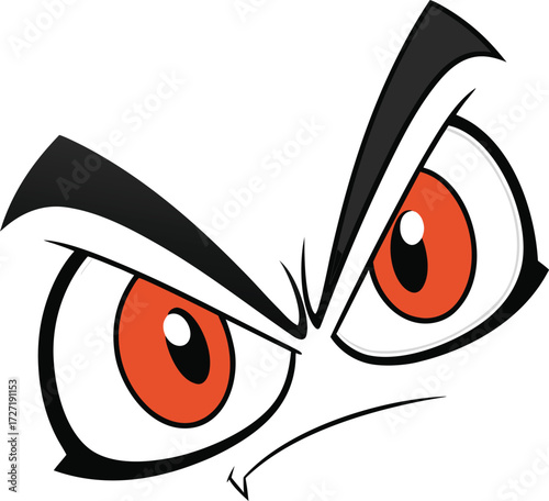 Vector art of angry cartoon eyes with orange irises and black eyebrows