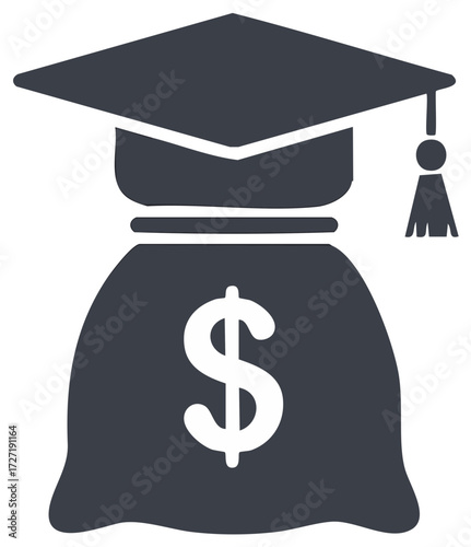 Education Expenses Metaphor Bag of Money with Graduation Cap Icon