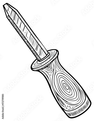 Hand Drawn Wood Grain Screwdriver Illustration Craft Tool Flathead Sketch