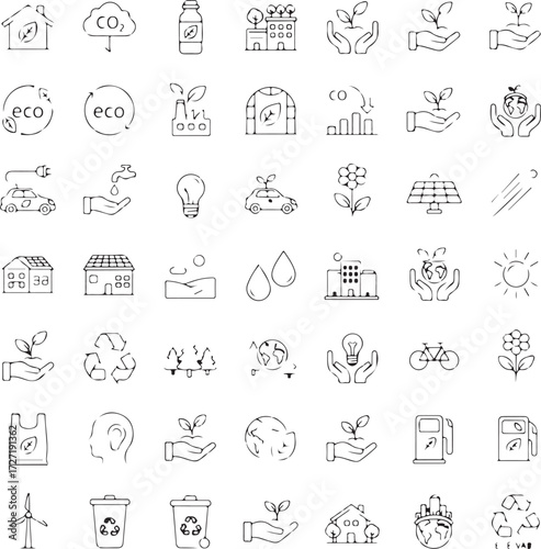 ESG line icon set. Outline icon collection related to ecology, environment social governance, risk management, sustainable developmen and more
