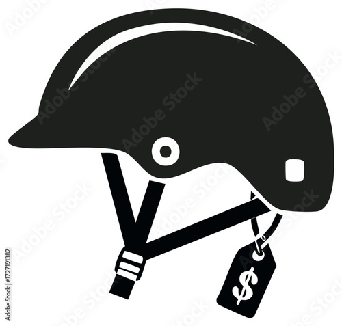 Protective helmet with a price tag symbolizing cost of safety gear